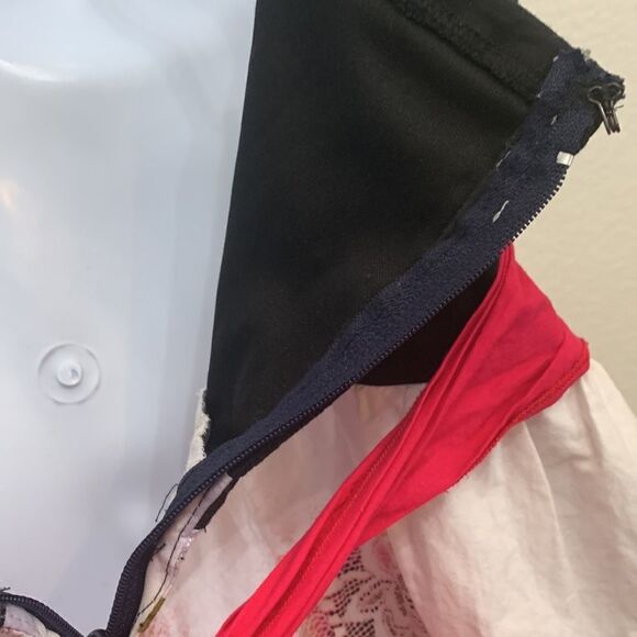 City Triangles Sz 9 Black Bust Pink Waist Floral Skirt Spaghetti Straps Tie Back - Picture 8 of 11